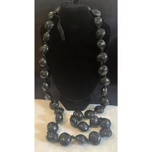 Vintage 1966 Heidi Flowers Inc Black Kukui Bead Necklace 18”